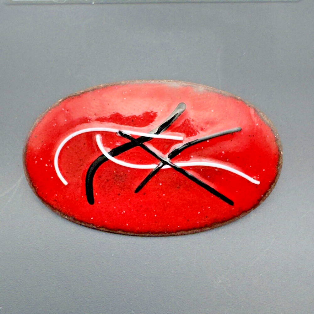 Vintage Red Enamel Over Copper Abstract MCM Modernist Pin Architectural Mod